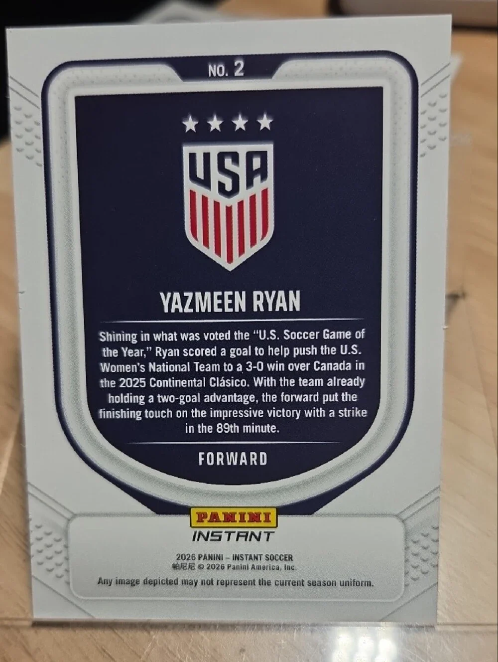 2026 Panini USA Instant Soccer Yazmeen Ryan